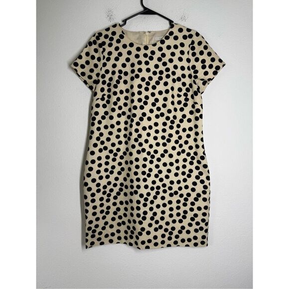 J. Crew Dress Black & Cream Classic Polka Dot Sheath Dress Size 6 Cotton Blend - Picture 1 of 10